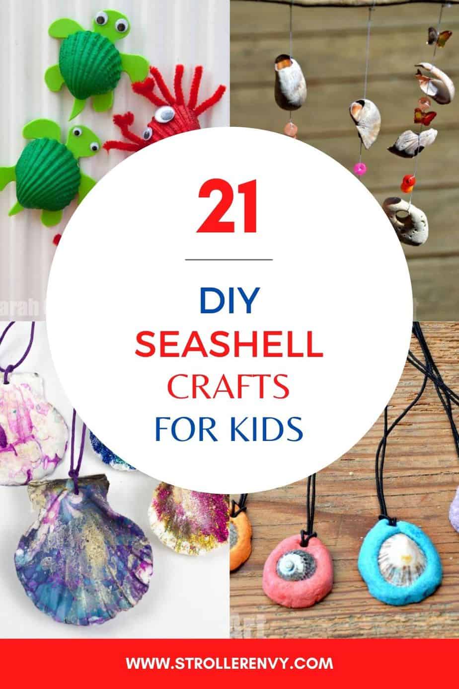 diy seashell crafts for kids pin image with text overlay