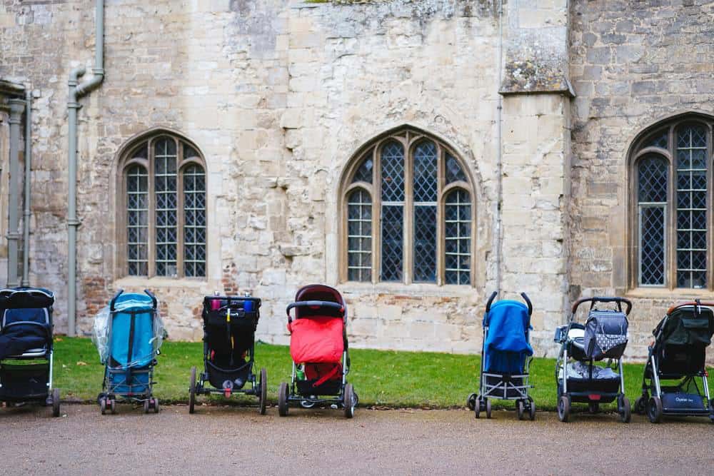 colorful strollers on the street