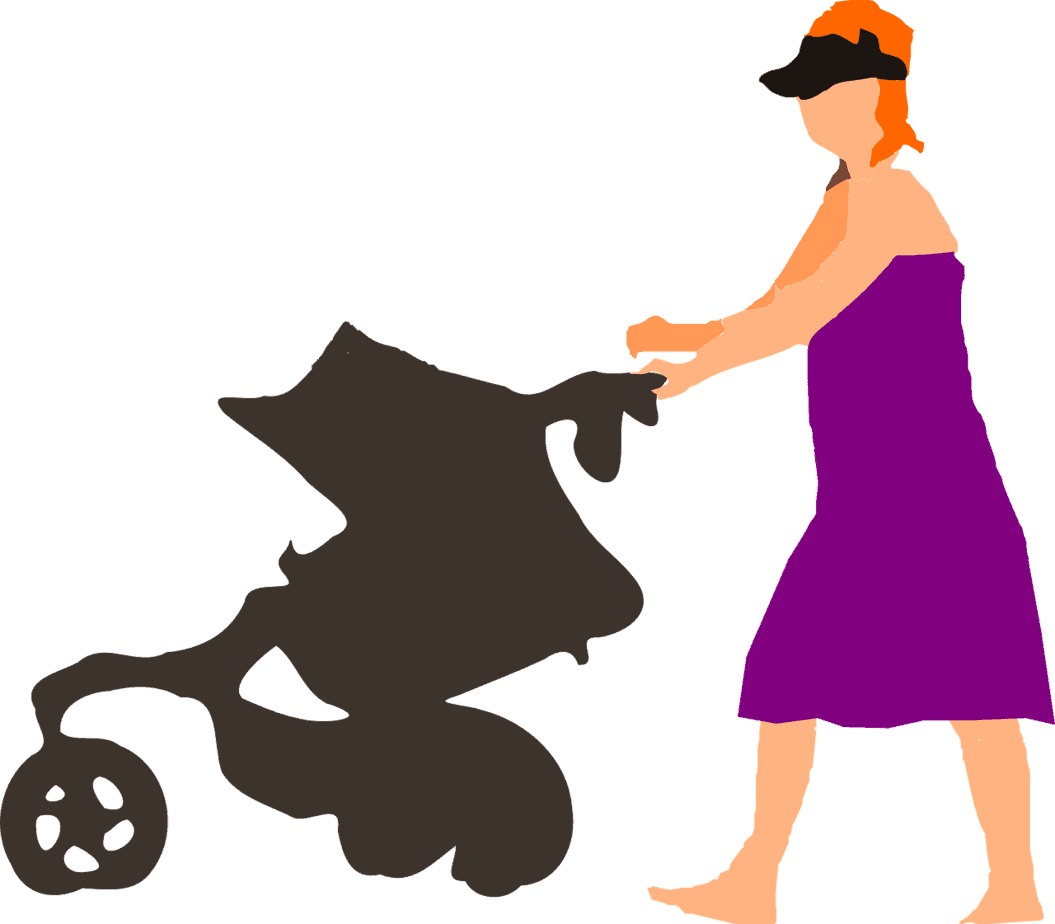painted woman with stroller
