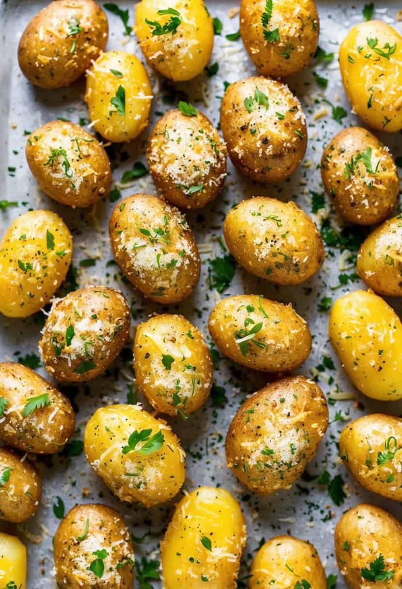 25 Potato Recipes You’ll Wish You Had Found Sooner 25 Golden potatoes coated in parmesan cheese and herbs, arranged on a baking sheet. A sprinkle of salt and pepper adds the finishing touch