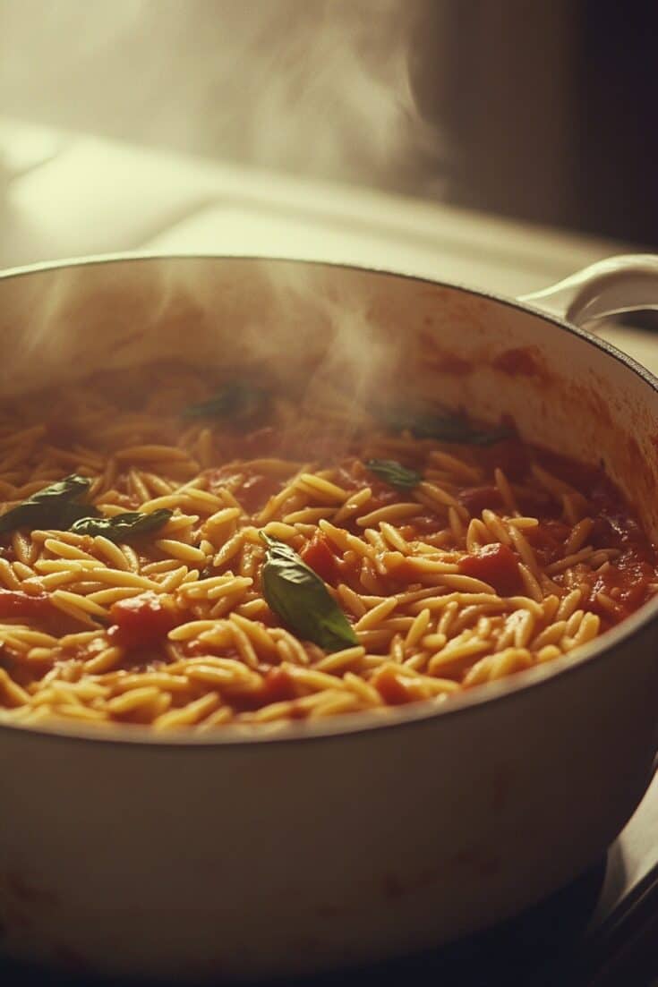 One Pot Creamy Tomato Basil Orzo