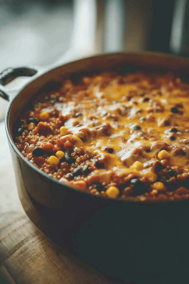 Simple, Cheesy, Delicious: One-Pot Chicken Enchilada Quinoa Bake