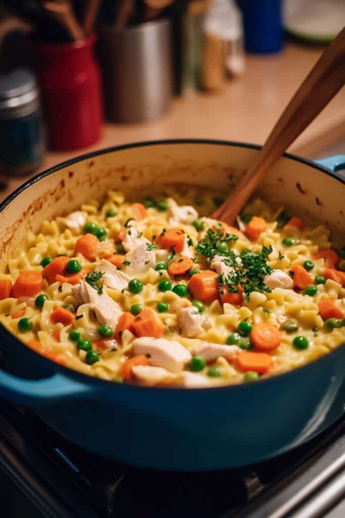 Comfort in a Bowl: One-Pot Chicken Pot Pie Noodles 4 Comfort in a Bowl: One-Pot Chicken Pot Pie Noodles 4