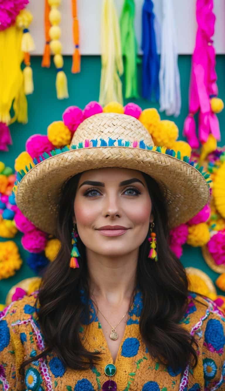 18 Summer Fest Outfit Ideas for Festival Fun That Will Make You Shine! 6 A straw hat surrounded by colorful festival accessories and decorations