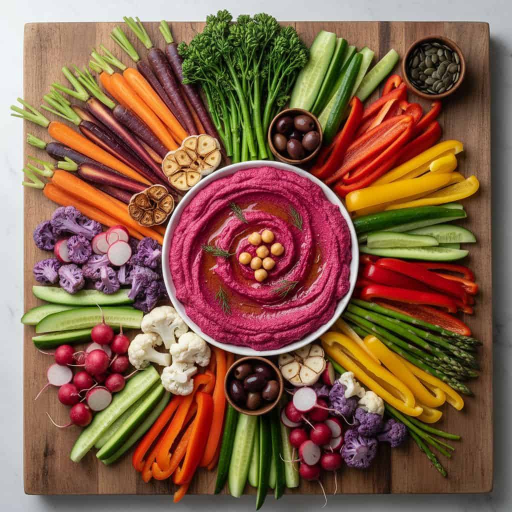 30 New Year's Day Brunch Recipes to Start Fresh 88 Beet Hummus Veggie Platter
