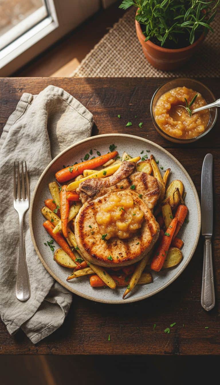 Pork Chop with Applesauce Comfort Food Dinner