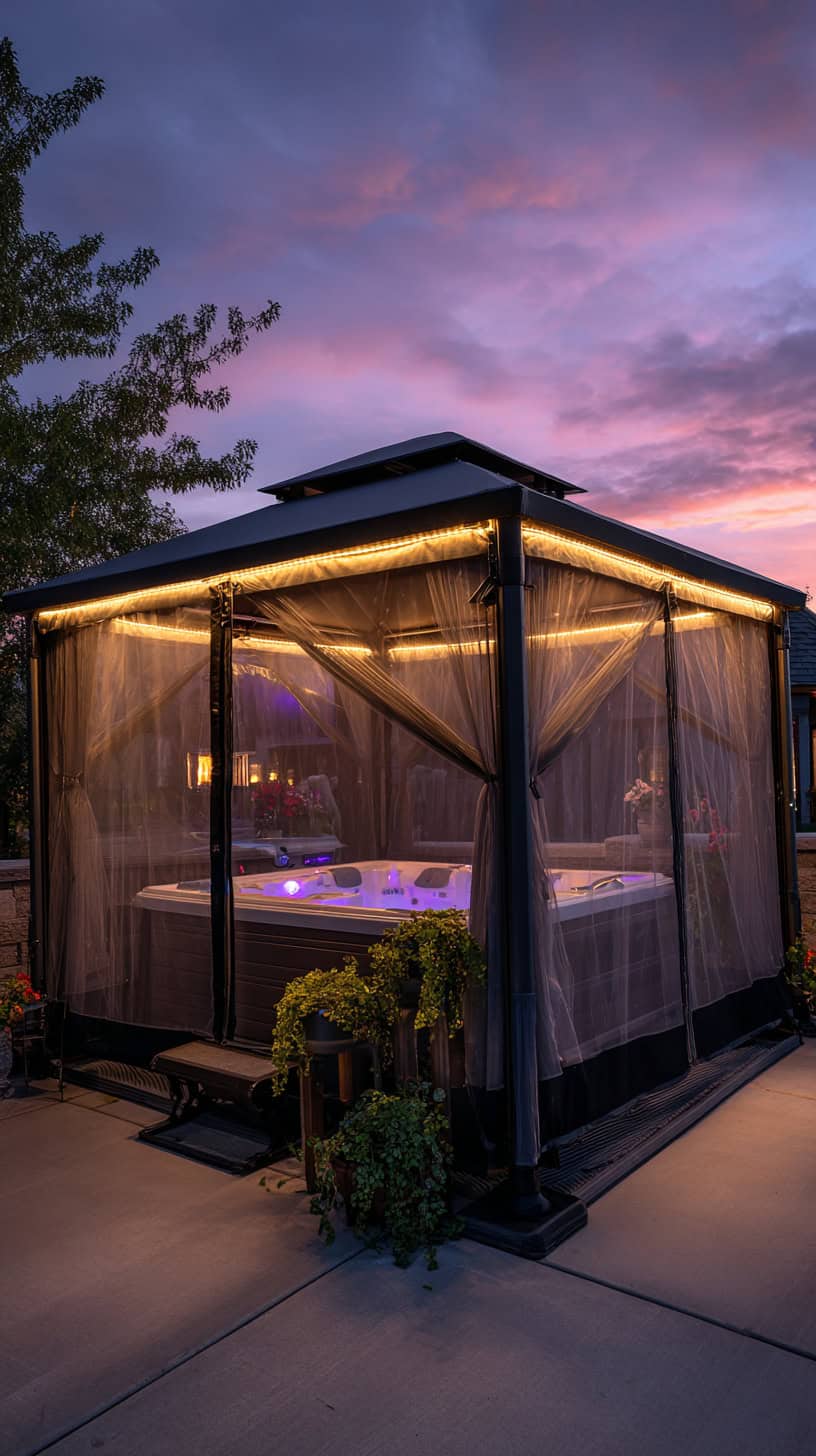 12 Cozy Hot Tub Patio Layouts for Busy Moms 59 Canvas Bug Screen Shelter - Image 2