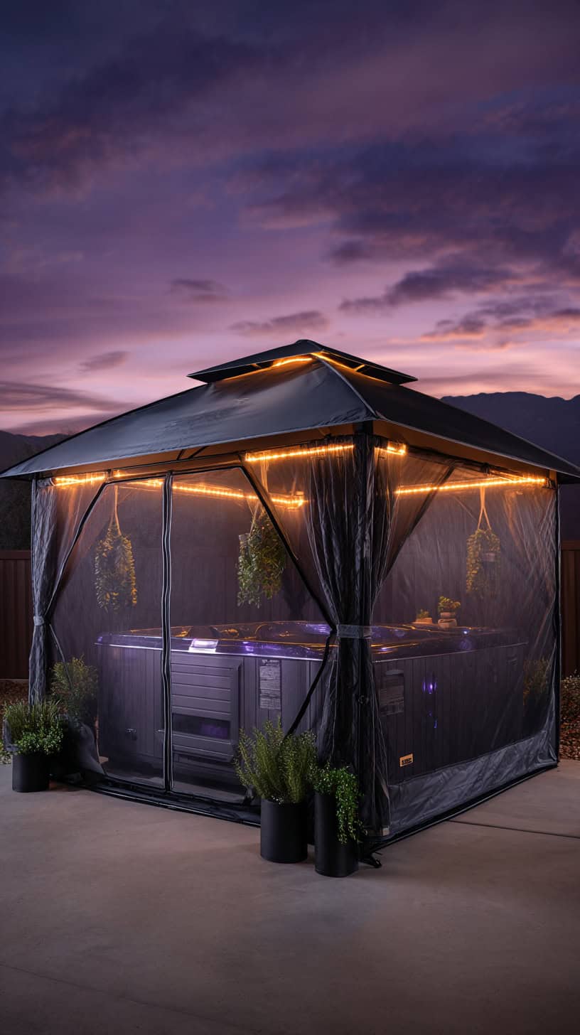 12 Cozy Hot Tub Patio Layouts for Busy Moms 58 Canvas Bug Screen Shelter - Image 1