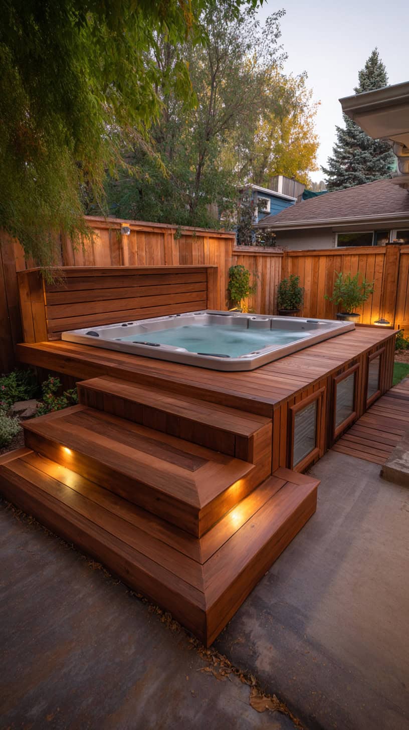12 Cozy Hot Tub Patio Layouts for Busy Moms 51 Elevated Tub Platform