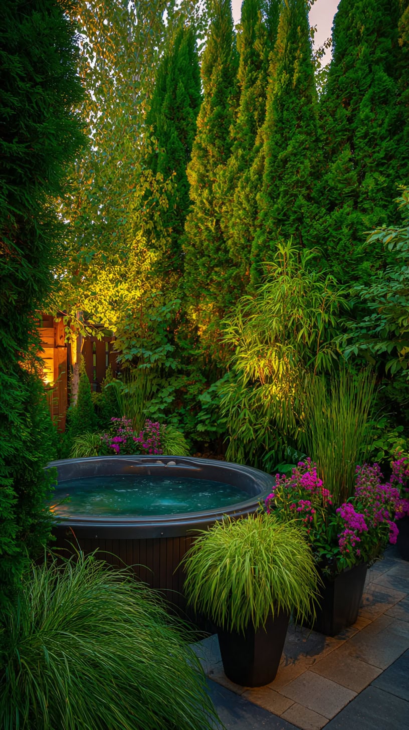 12 Cozy Hot Tub Patio Layouts for Busy Moms 40 Lush Plant Wall Barrier