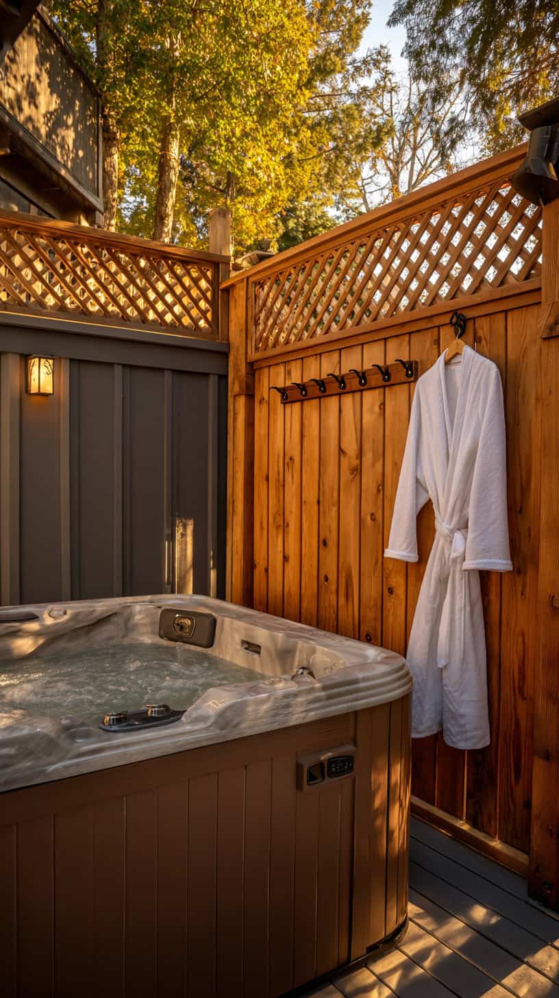 12 Cozy Hot Tub Patio Layouts for Busy Moms 38 Tall Deck Privacy Fence