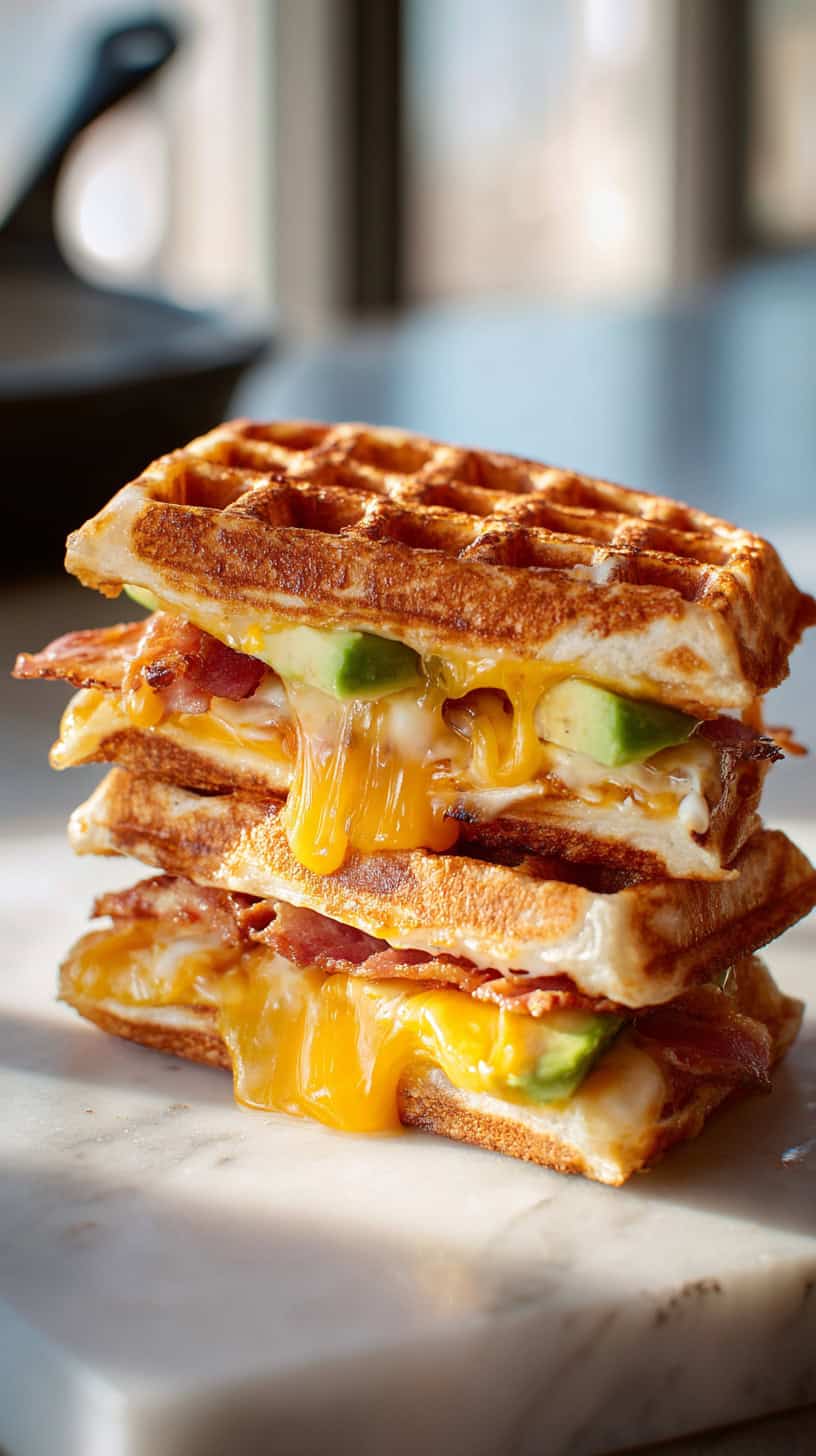 Bacon and Avocado Waffle Grilled Cheese