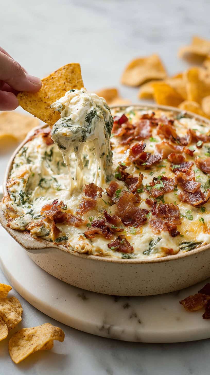 25 Hot Dip Recipes for Party Appetizers 54 Bacon Spinach Cheesy Dip