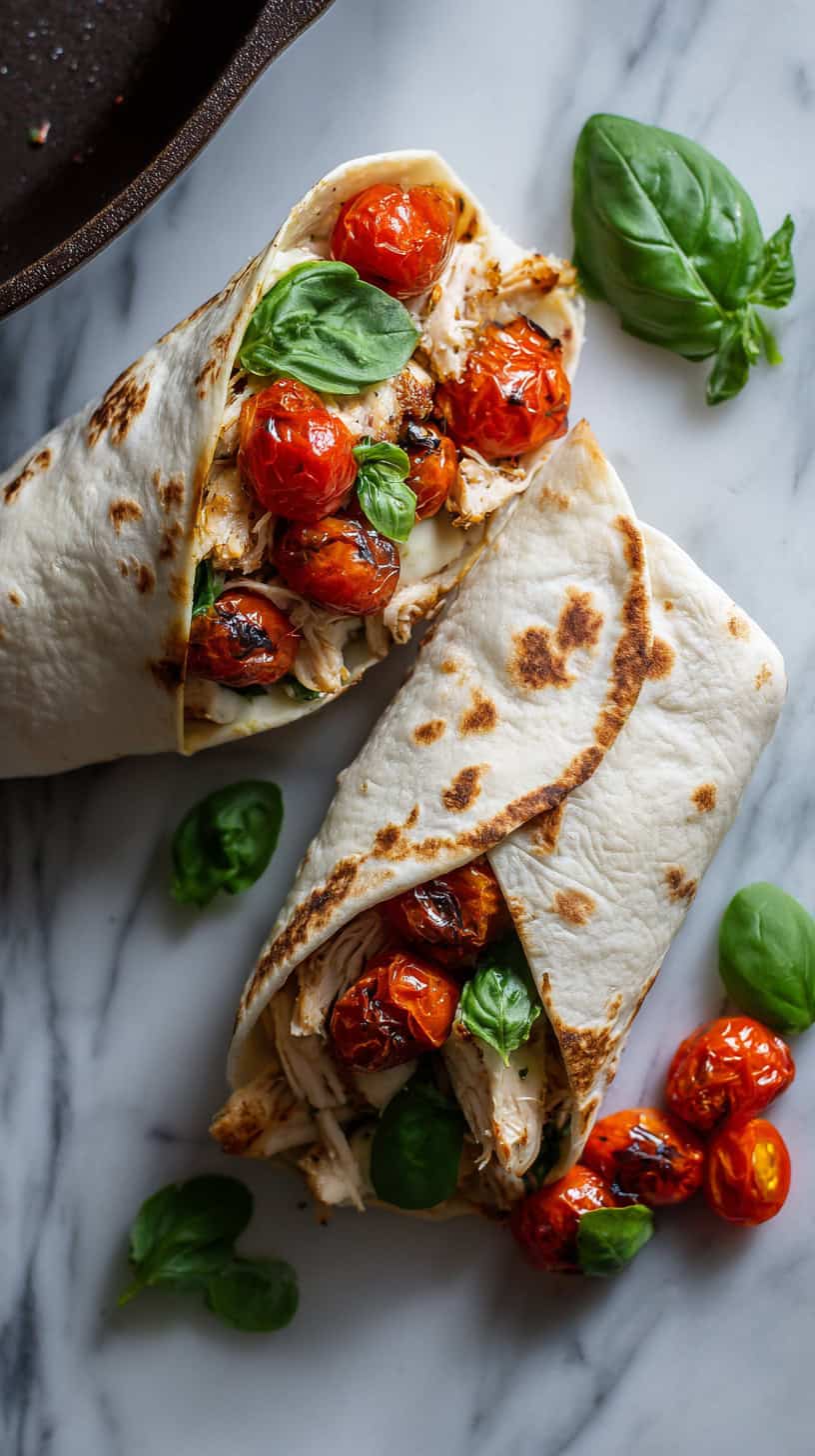 25 Rotisserie Chicken Dinner Ideas for Busy Moms 59 Blistered Tomato Basil Chicken Wrap