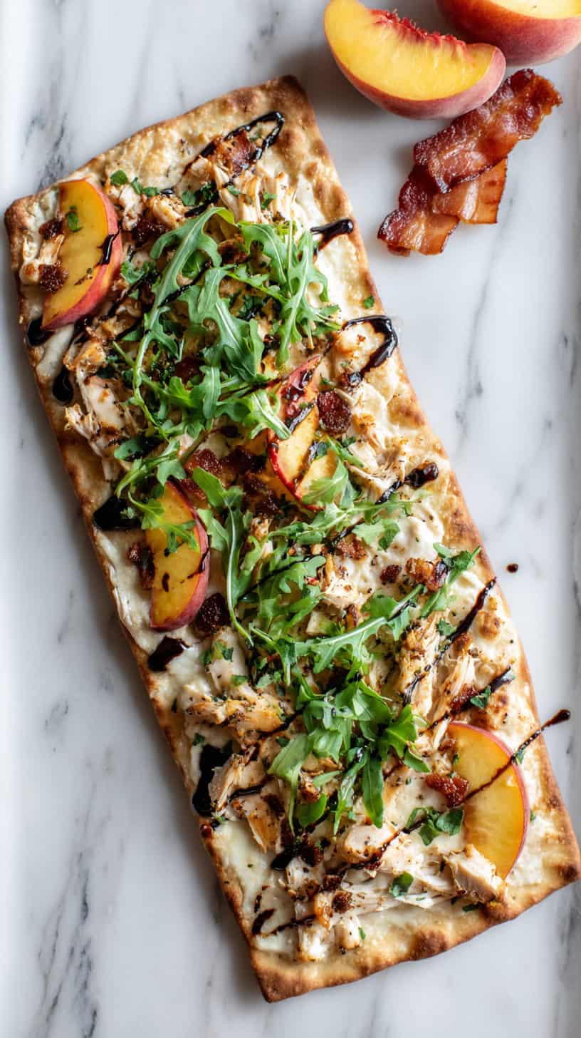 25 Rotisserie Chicken Dinner Ideas for Busy Moms 61 Chicken Bacon Peach Flatbread