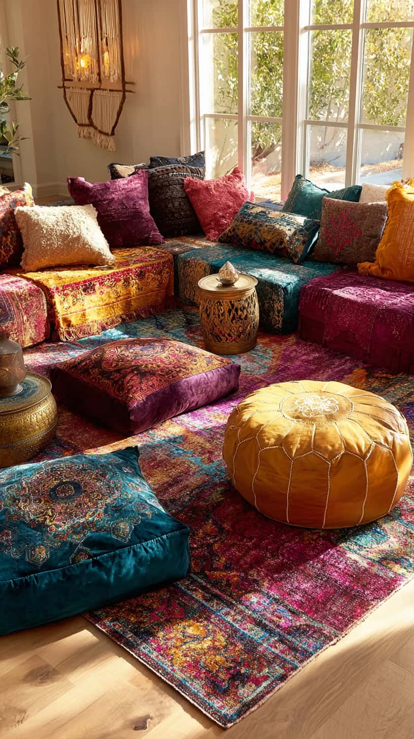 12 Creative Corner Decor Ideas for Awkward Spaces 58 Color-Echoing Cushion Rug