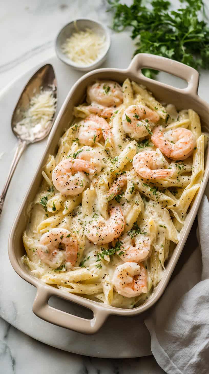 25 Dump-and-Bake Casserole Recipes for Busy Moms 56 Creamy Shrimp Pasta Bake