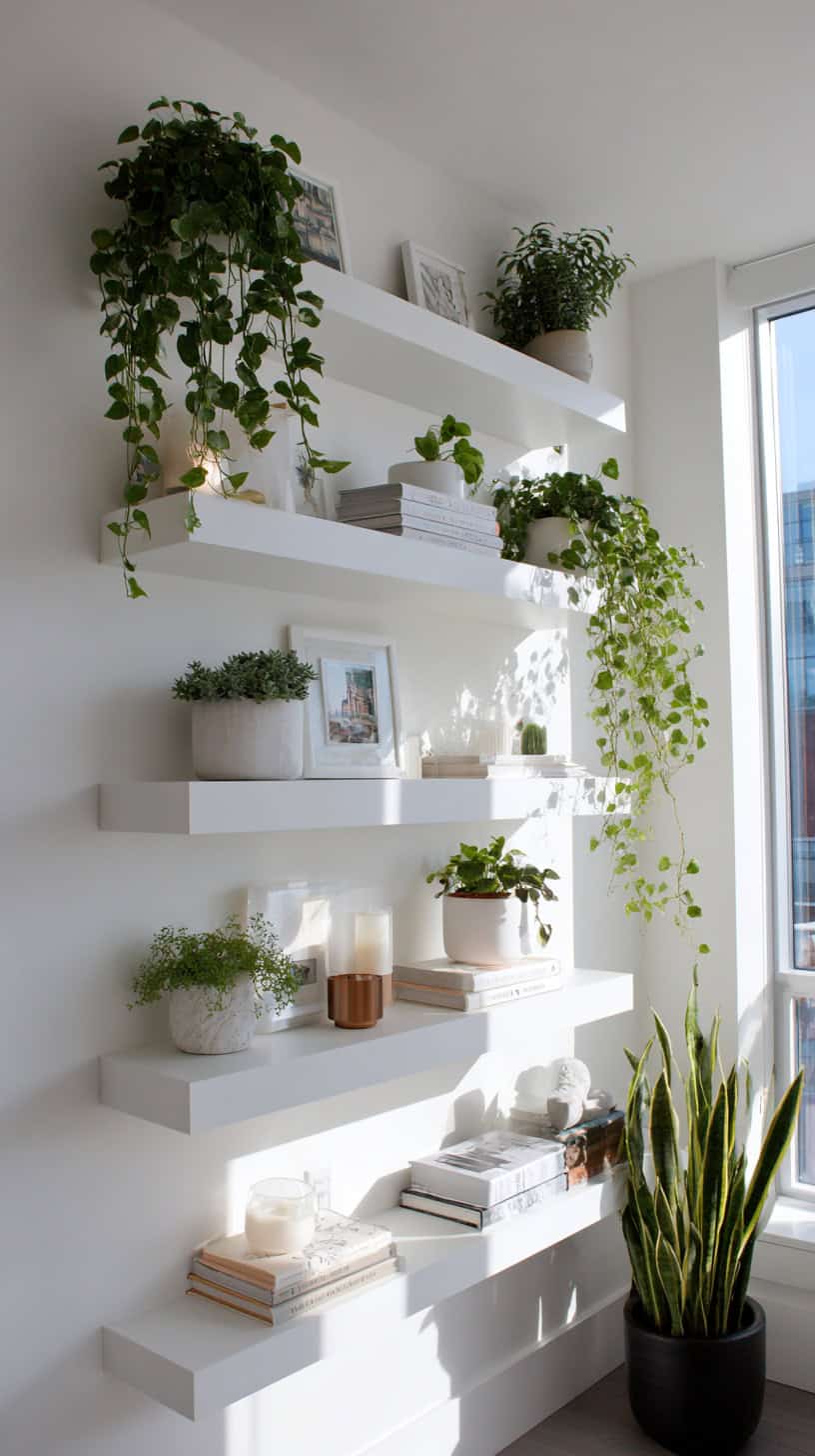 15 Creative Ways to Arrange Plants in a Small Apartment 72 Floating Shelf Greenery