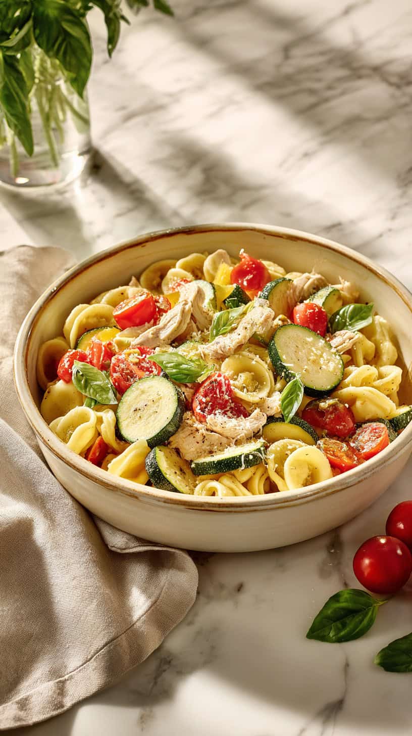 25 Rotisserie Chicken Dinner Ideas for Busy Moms 68 Garden Veggie Orecchiette Pasta