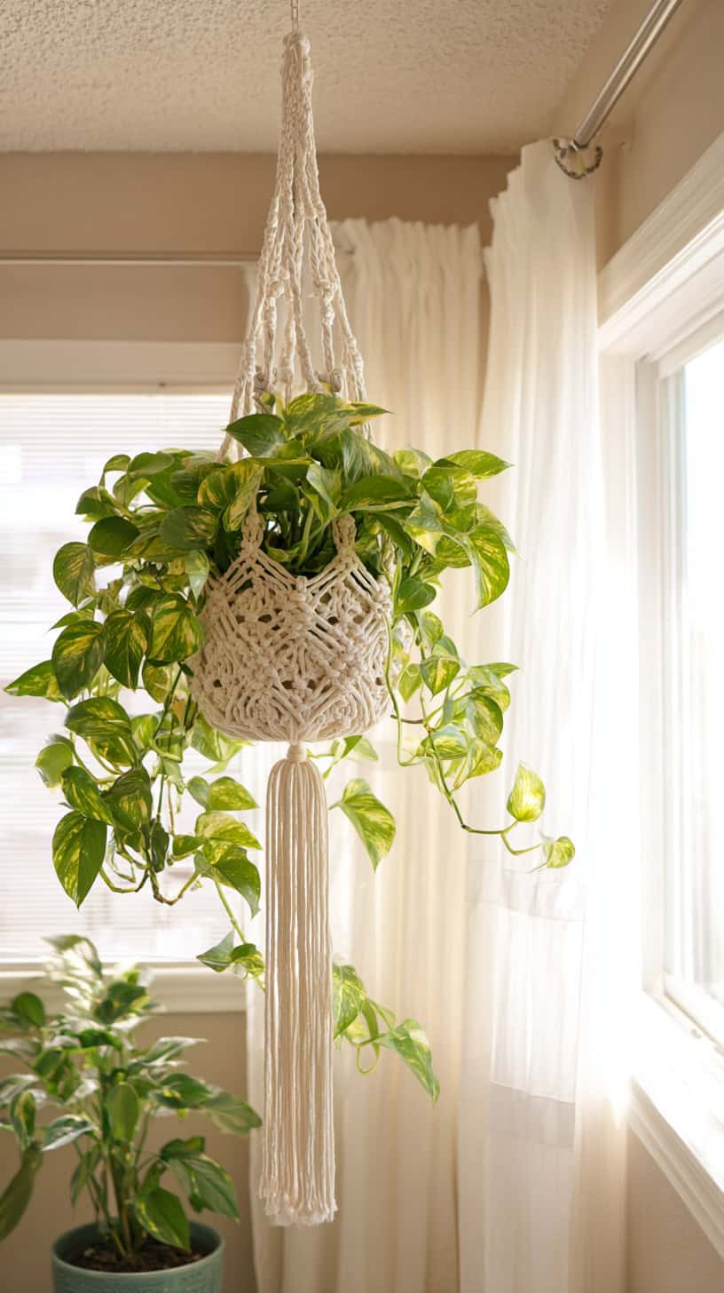15 Creative Ways to Arrange Plants in a Small Apartment 82 Macrame Hanging Holder