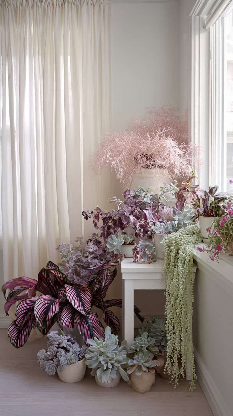 15 Creative Ways to Arrange Plants in a Small Apartment 78 Pastel Foliage Accent