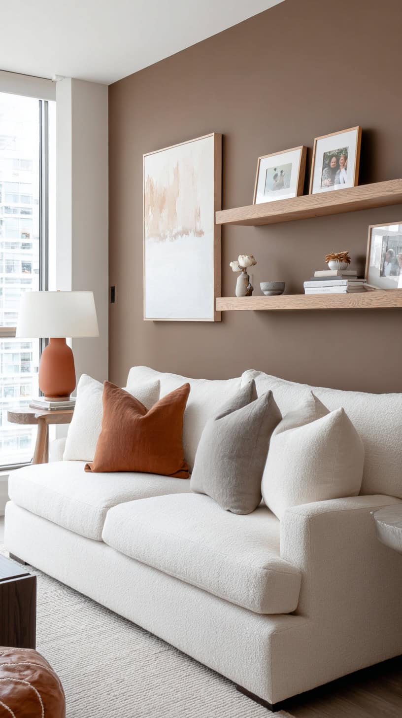 18 Neutral Living Room Decor Ideas That Are Anything But Boring 74 Soft Brown Accent Wall