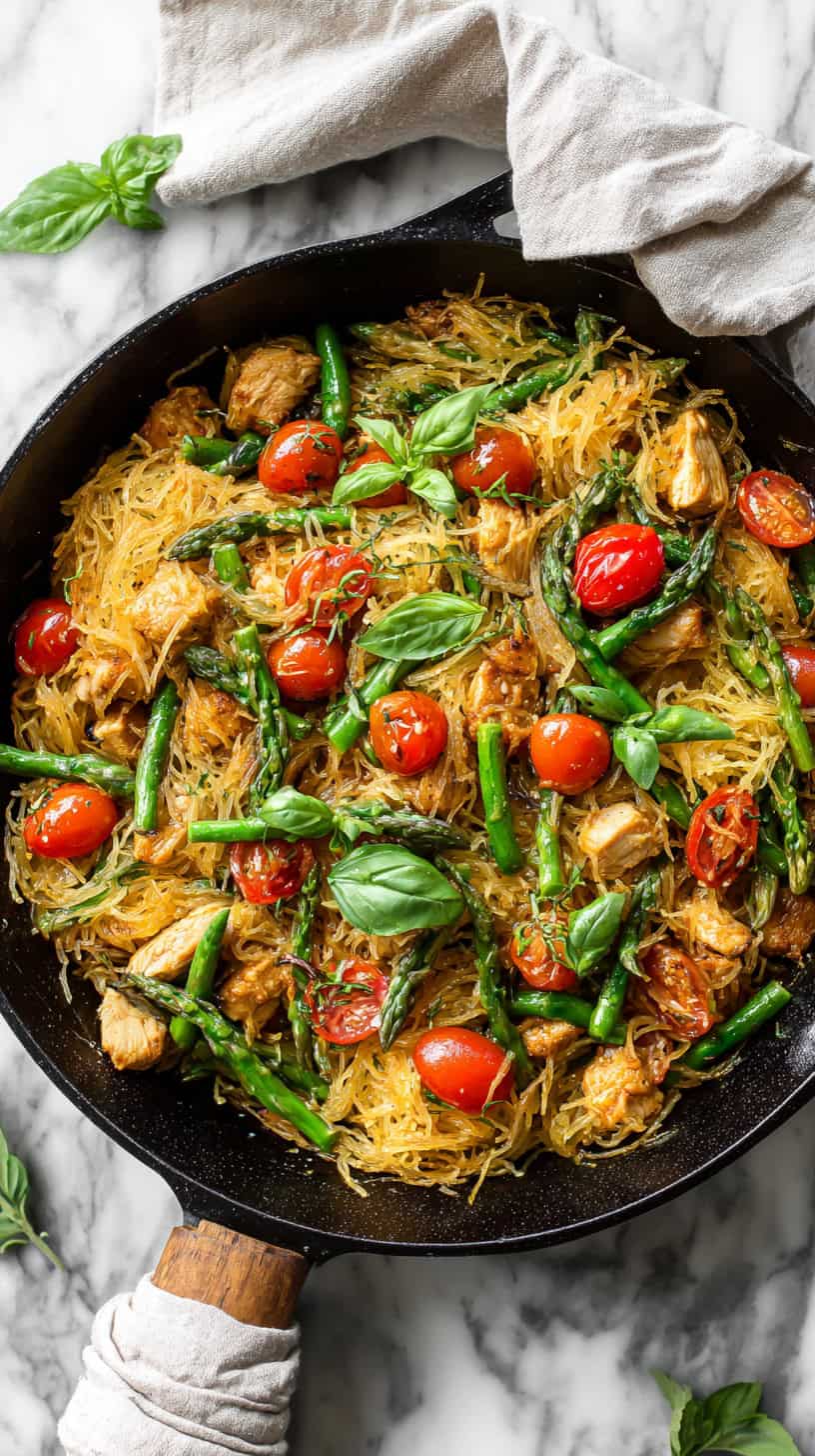 25 Rotisserie Chicken Dinner Ideas for Busy Moms 67 Spring Spaghetti Squash Skillet