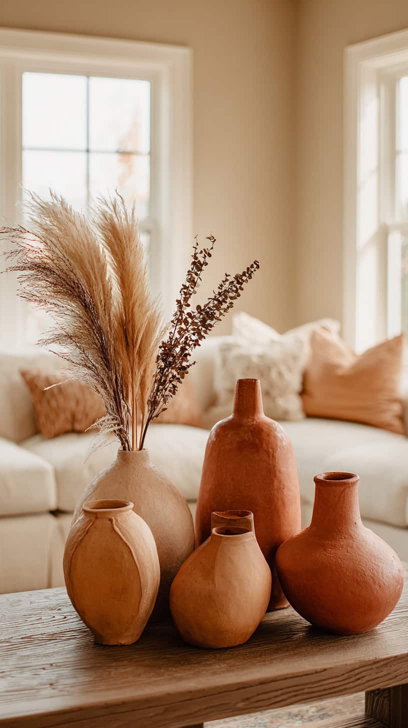 18 Neutral Living Room Decor Ideas That Are Anything But Boring 94 Terracotta Ceramic Vases