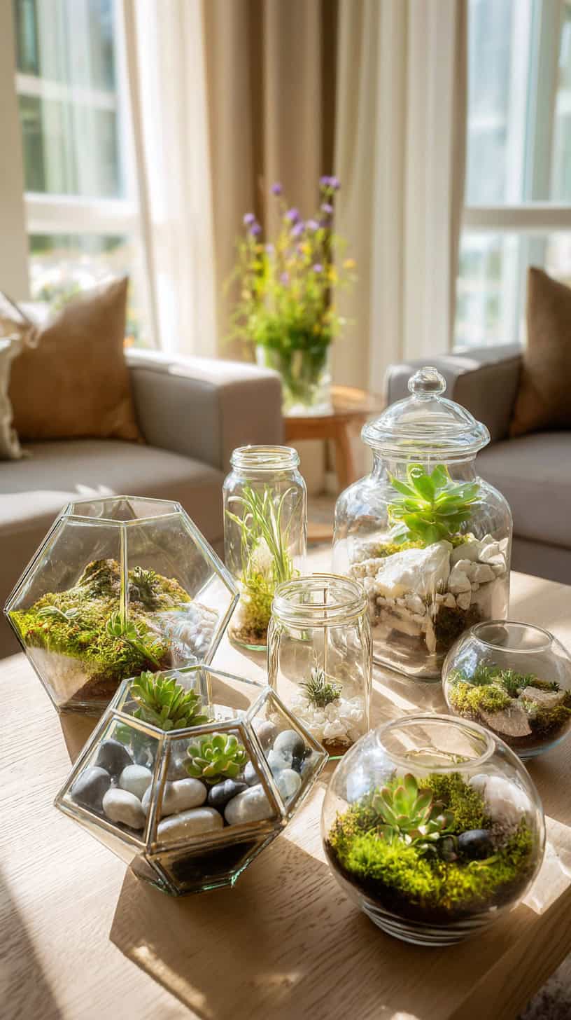 15 Creative Ways to Arrange Plants in a Small Apartment 74 Terrarium Table Display