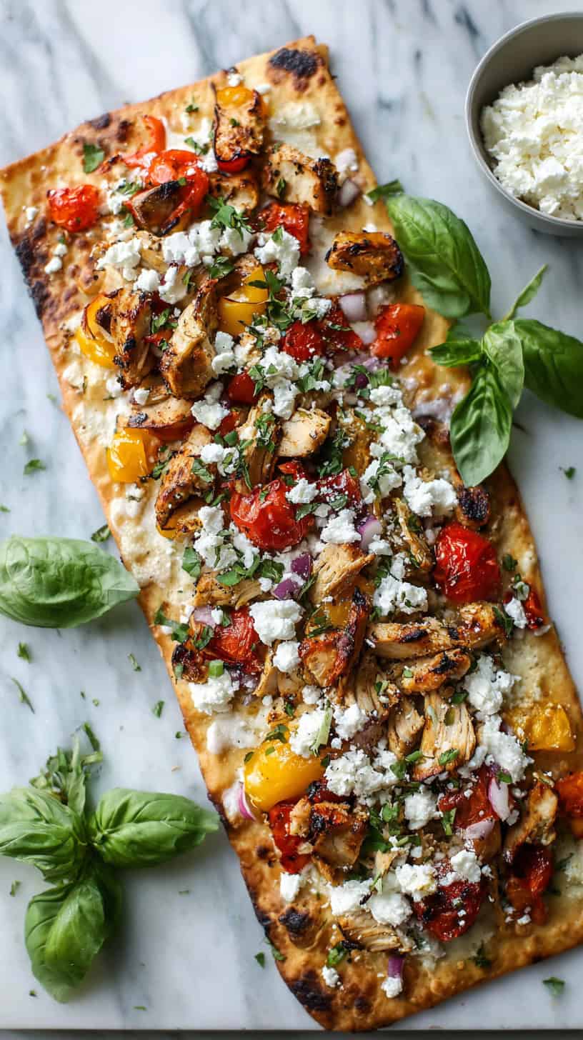 25 Rotisserie Chicken Dinner Ideas for Busy Moms 60 Veggie Feta Chicken Lavash Pizza