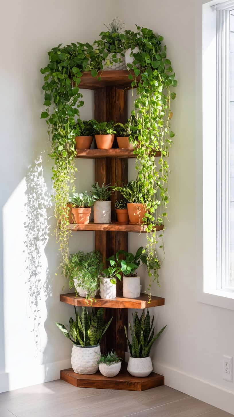 12 Creative Corner Decor Ideas for Awkward Spaces 56 Vertical Trailing Plant Shelf