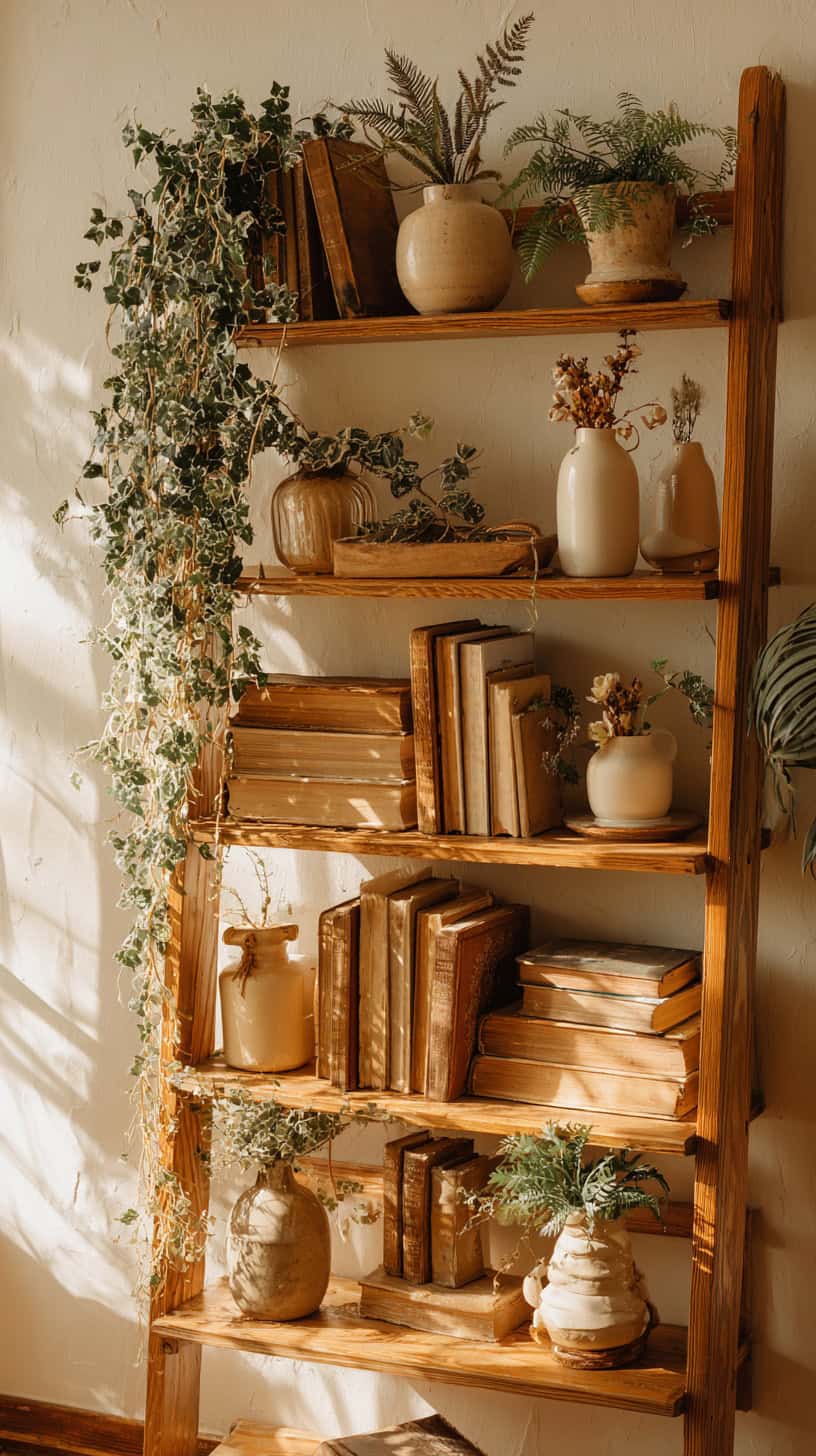 15 Cottagecore Decor Ideas to Make Your Home Feel Cozy 77 Warm Wood Book Shelves