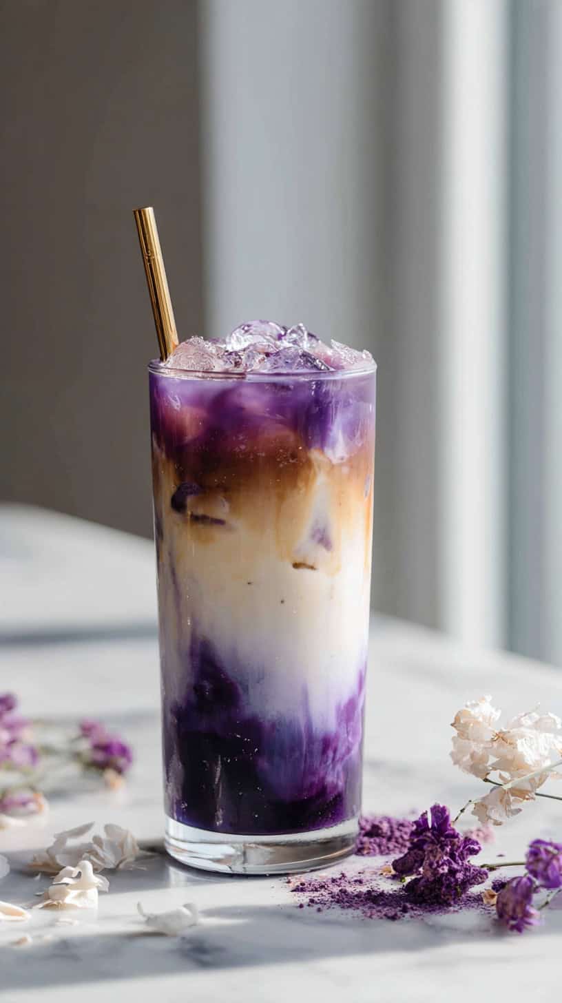 18 Starbucks Copycat Coffee Drinks to Make at Home 49 Iced Ube Coconut Macchiato