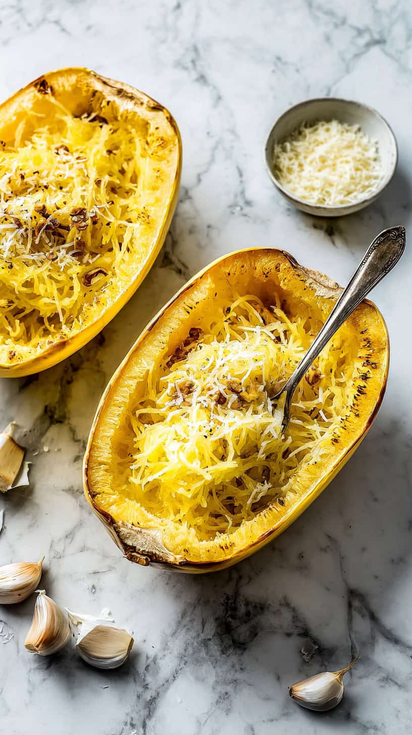 30 Keto-Friendly Side Dishes for Busy Moms 66 Parmesan Garlic Spaghetti Squash