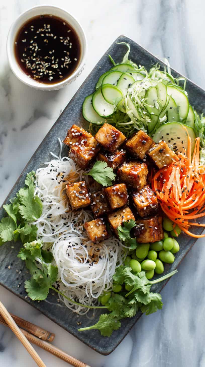 Teriyaki Tofu Rice Noodle Salad