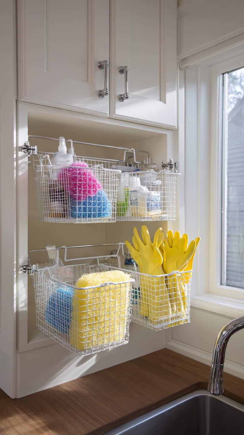 18 Under-Sink Storage Hacks for Busy Moms 84 Adhesive Door Baskets