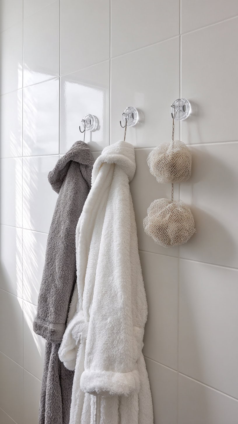 20 Bathroom Storage Solutions for Tiny Spaces 99 Adhesive Hooks on Walls