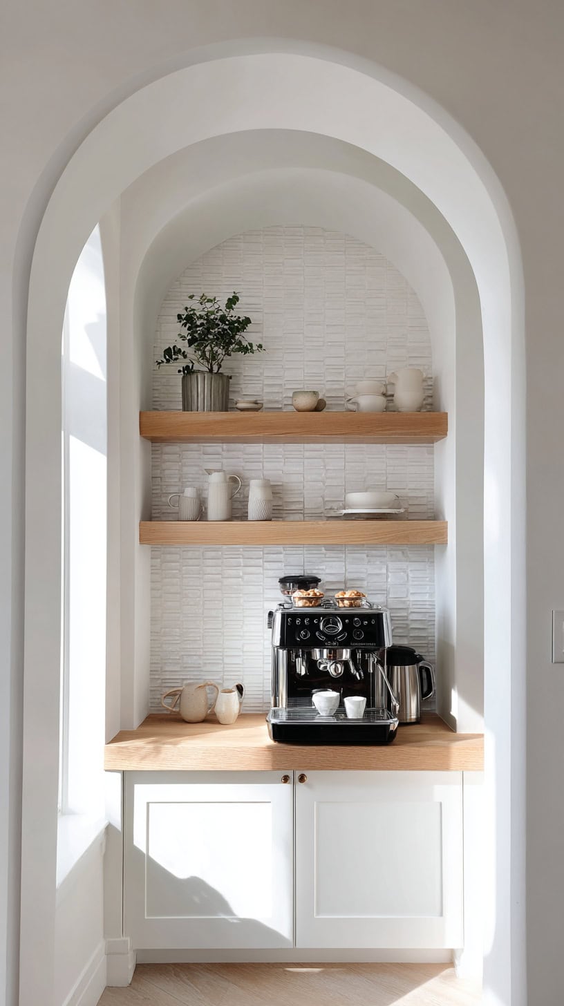 18 DIY Coffee Bar Ideas for Small Kitchens 82 Arched Alcove Station