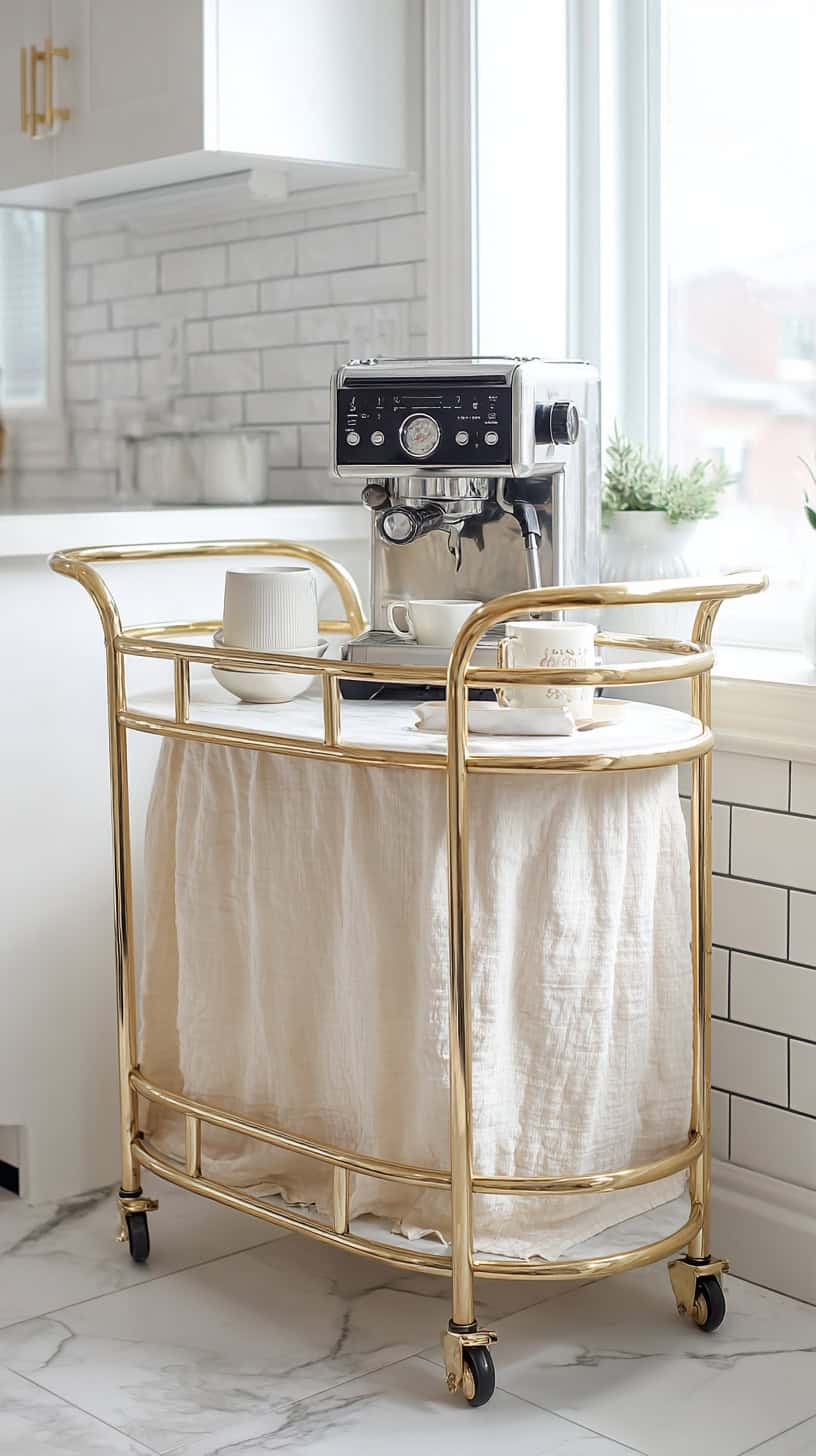 18 DIY Coffee Bar Ideas for Small Kitchens 84 Bar Cart with Fabric Skirt