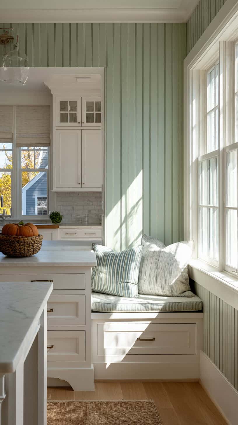20 Timeless White Kitchen Ideas for Busy Moms 96 Beadboard Sage Accent Walls