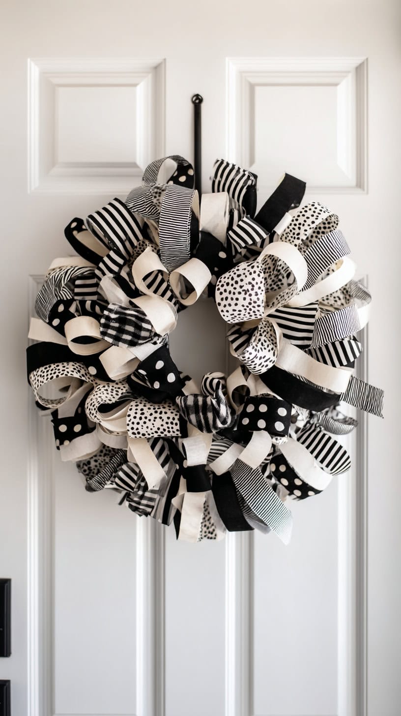 20 Winter Wreath Ideas That Aren't Christmas Themed 100 Black and White Ribbon Wreath