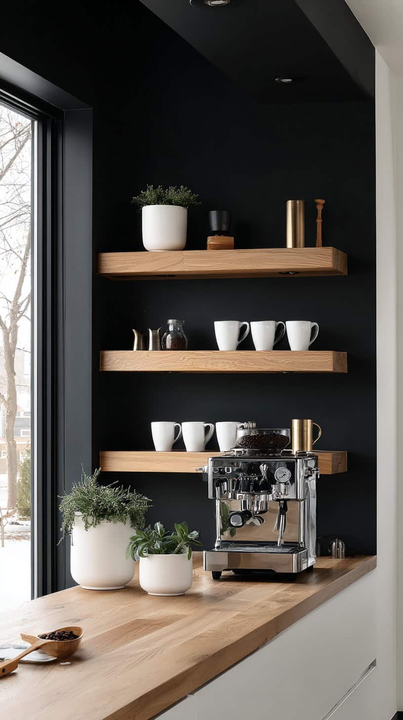 18 DIY Coffee Bar Ideas for Small Kitchens 86 Black Painted Wall Accent