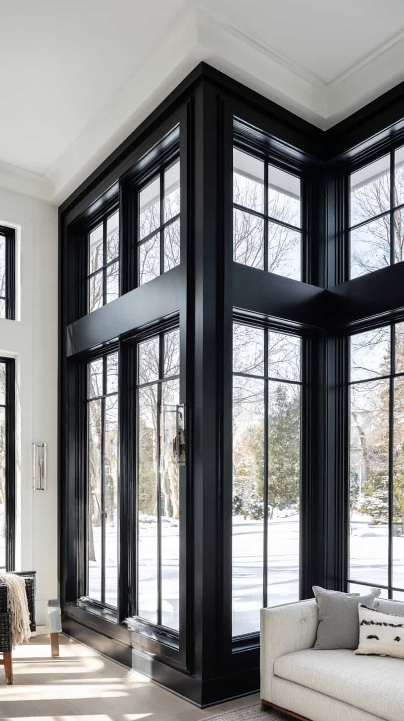 15 Sunroom Decor Ideas to Brighten Up Winter Days 78 Bold Black Window Trim