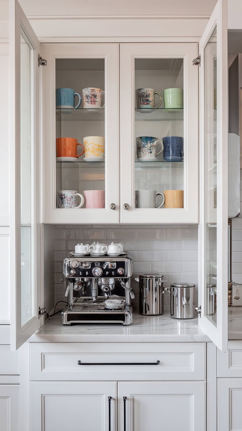 18 DIY Coffee Bar Ideas for Small Kitchens 96 Built-In Cabinet Display