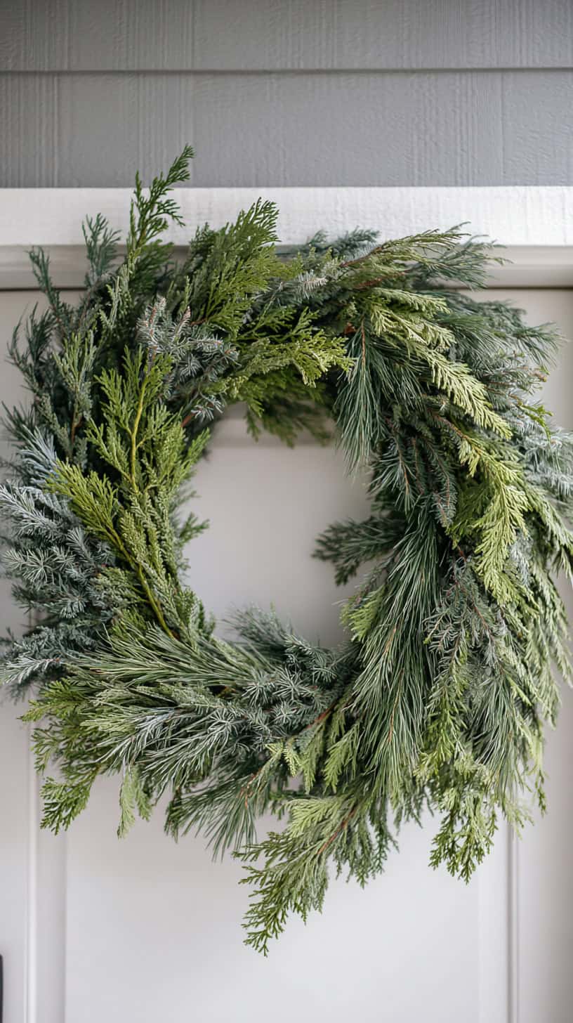 20 Winter Wreath Ideas That Aren't Christmas Themed 84 Cedar and Pine Garland Wreath