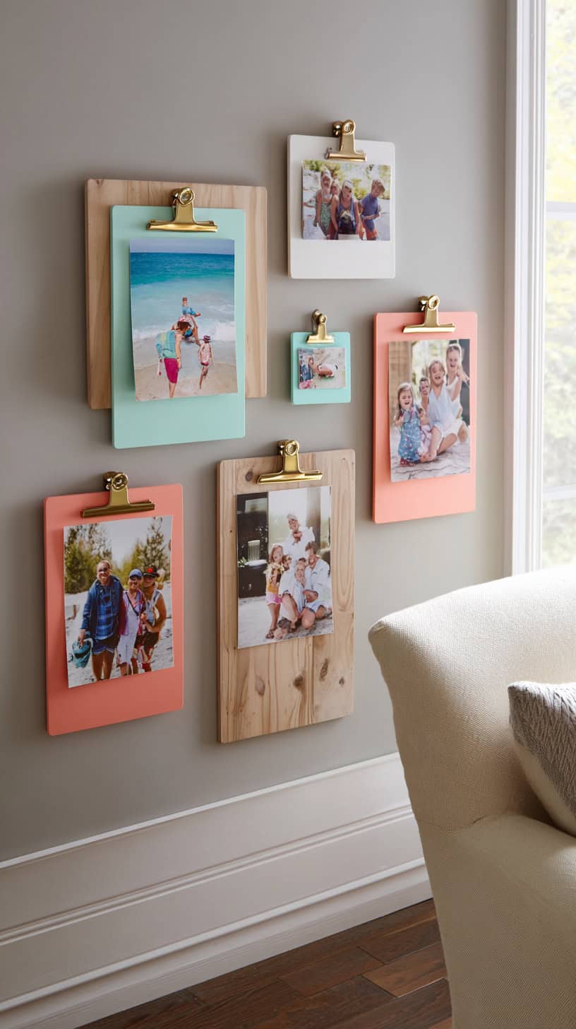18 Creative Ways to Display Family Photos on Your Walls 106 Clipboard Photo Boards