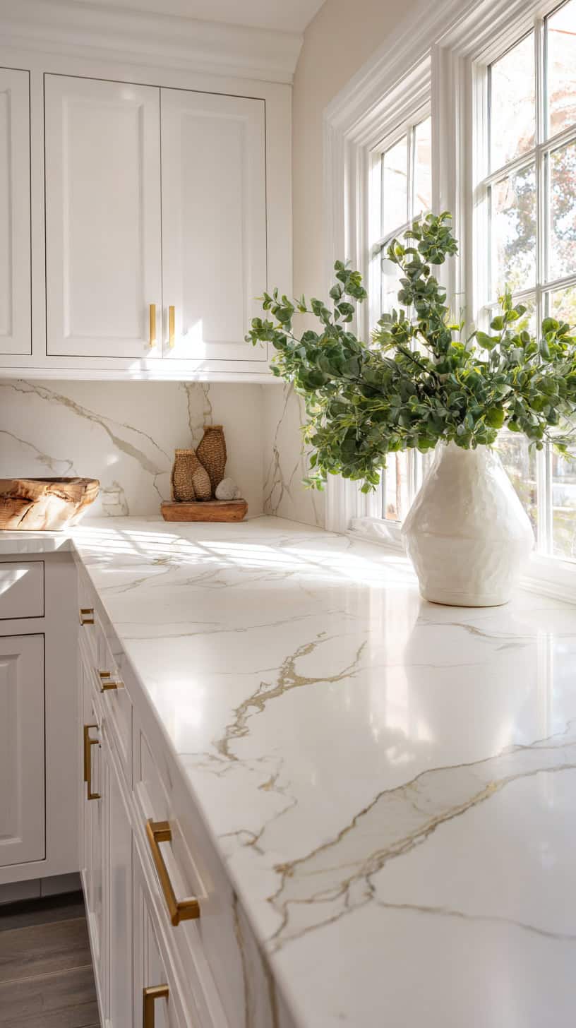 20 Timeless White Kitchen Ideas for Busy Moms 88 Cloud Dancer Marble Counters
