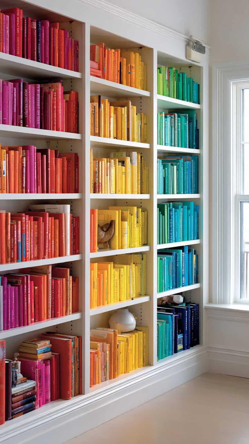 20 Beautiful Bookshelf Styling Ideas to Copy 86 Colorful Spines Gallery Wall