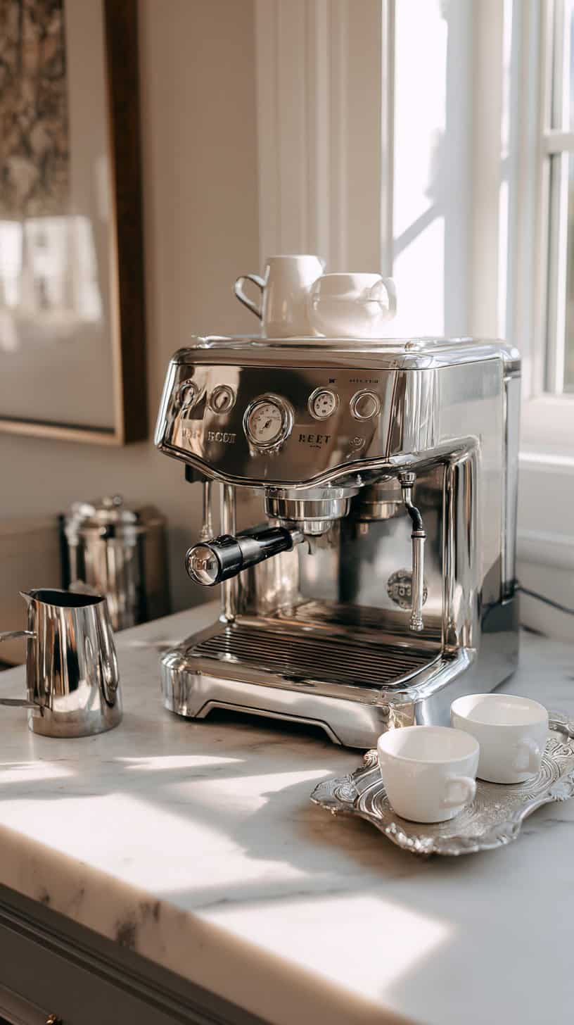 18 DIY Coffee Bar Ideas for Small Kitchens 108 Compact Espresso Machine Display