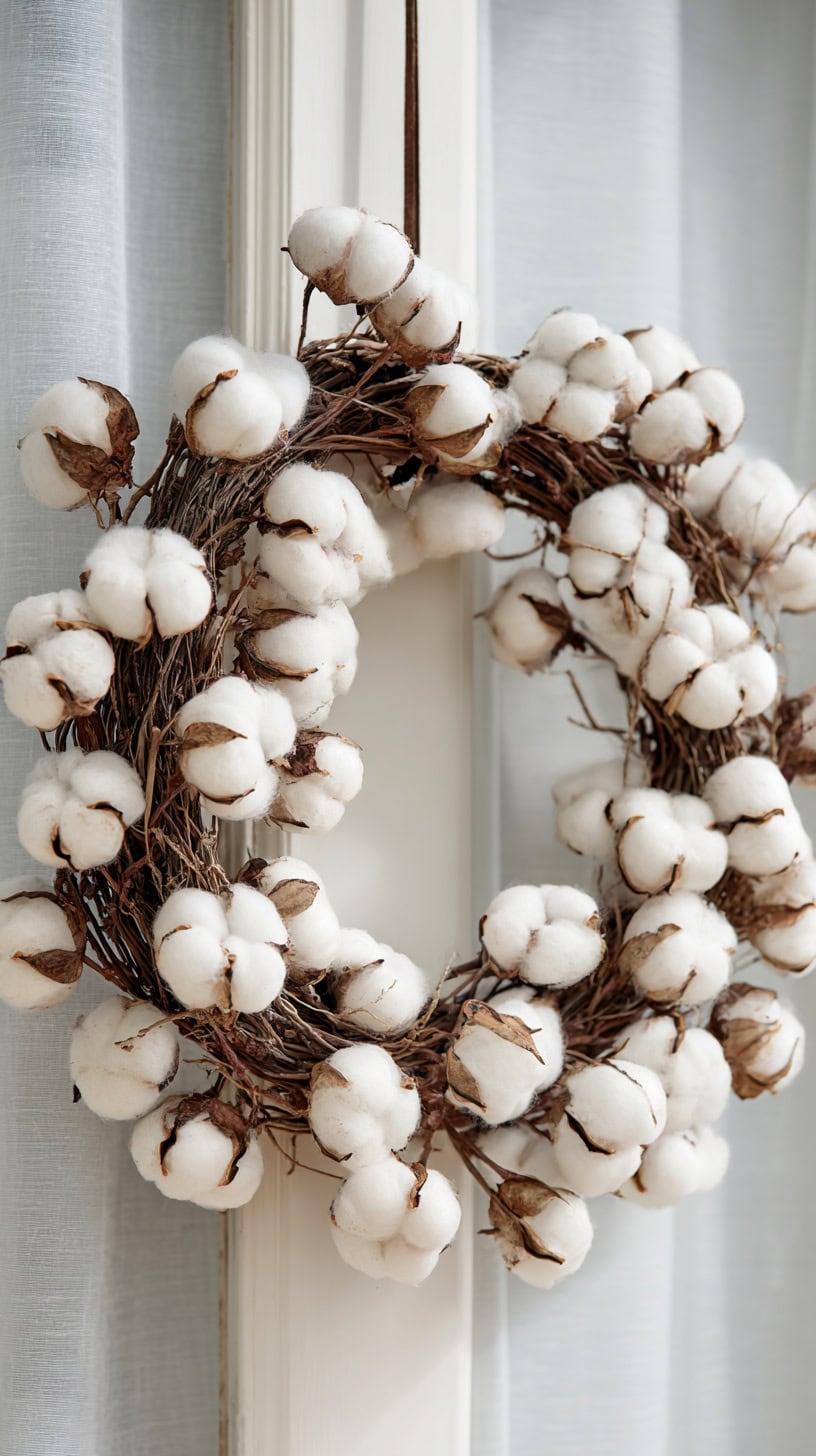 20 Winter Wreath Ideas That Aren't Christmas Themed 96 Cotton Boll Wreath